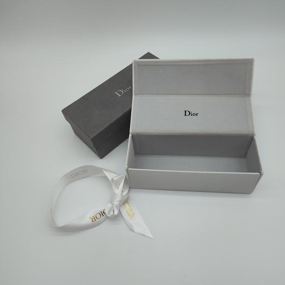 DIOR Sunglasses Case White Cannage Box Gray Fabric Storage Box Ribbon Set EUC - Picture 6 of 13